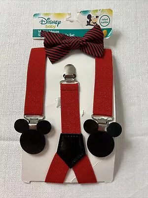 DISNEY Mickey Mouse Infant Suspender & Bow Tie Set Red NEW • $11.90