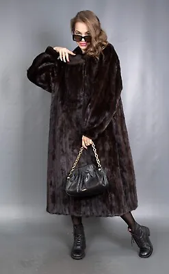 11594 Superior Real Mink Coat Luxury Fur Swinger Very Long Beautiful Size Xl • $1