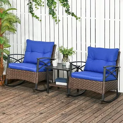 Two-tier Table Wicker Bistro Set Cushioned 3 Pieces Patio Set • $259.99