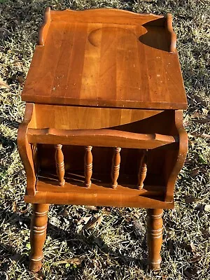 Pair Of Mid Century Maple End Tables With Side Magazine Rack • $299.99