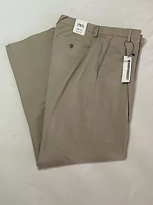 NWT Mens Pleated Front Wide Leg Beige Khaki Dress Casual Pants Zara Size 31 • $19.99