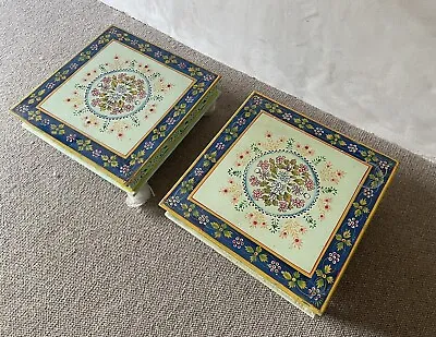 Hand Painted Indian Furniture Low Bajot Tables Pair Side Bedside Coffee Table • £55