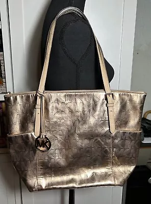 Michael Kors Jet Set Gold Metallic Mirrored Large Shoulder Tote Bag • $24.55