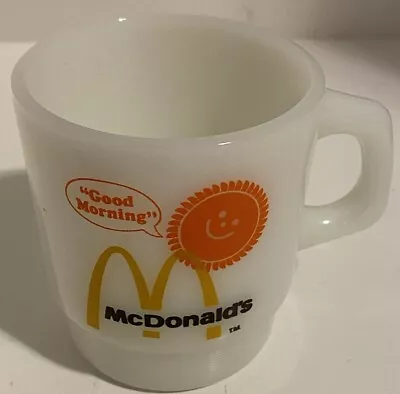 Vintage McDonalds Fire King Milk Glass Coffee Mug Good Morning Anchor Hocking • $8