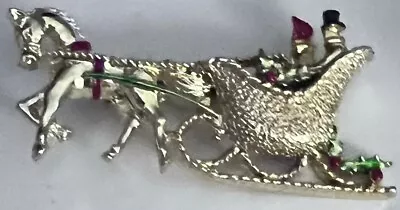 Vintage Gerry's Christmas Brooch Depicts A Couple Riding In A Horse Drawn Sleigh • $12.95