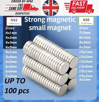 Magnets Neodymium Disc Strong Round Rare Earth Neo Magnet N52 N35 DIY Craft 5X1 • £1.49