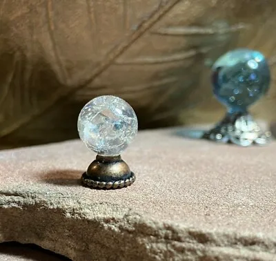 Dollhouse Miniature Crackled Crystal Ball On Copper Base Fairy Garden Accessory • $9.94