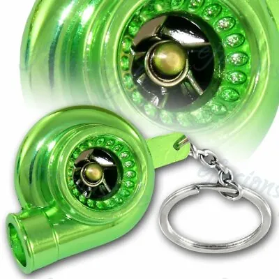 Metallic Green Finish Ball Bearing Spinning Turbo Charger Key Chain FOB Key Ring • $5.11