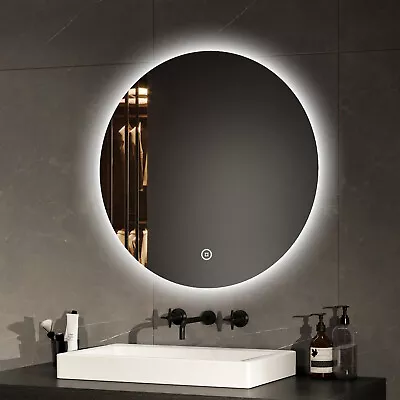 EMKE Round Bathroom Mirror With LED Backlit Lights Illuminated Frameless Mirror • £119.79