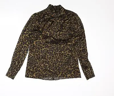 Zara Womens Brown Animal Print Polyester Basic T-Shirt Size XS High Neck - Leopa • £3.25