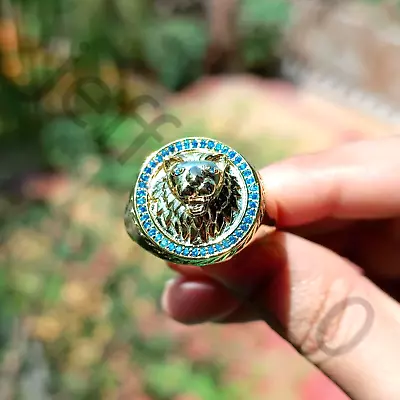 0.40 Ctw Lab Created Blue Topaz 14K Yellow Gold Over Wedding Lion Men's Ring • $76.49