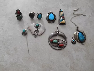 Vintage Mix Lot Of Native American Silver?  And Inlaided Jewelry • $132.50