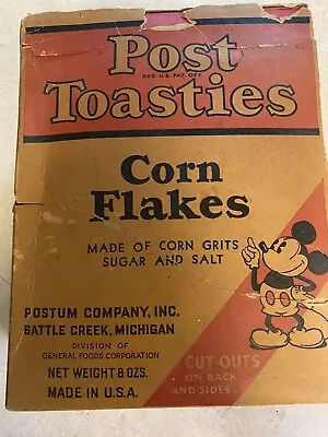 Vintage Walt Disney Post Toasties Mickey Mouse Cereal Box 1934 • $140