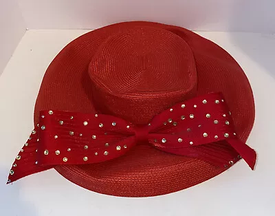 Mr Song Millinery Red Hat With Gems/Ribbon • $20