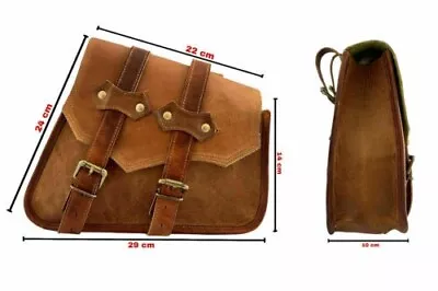 Motorcycle Pair Brown Saddle Bag Vintage Goat Leather Two Swing Arm Two Side Bag • $55.50