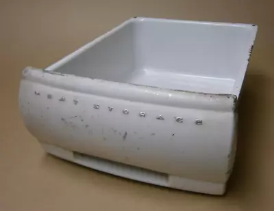 Vintage White Enamel Ware Metal Refrigerator Drawer Pan Tray Meat Storage Bin • $18