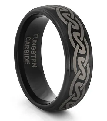 TungstenMasters 8MM/6MM Tungsten Mens / Womens Black Celtic Wedding Band Ring • $34.95