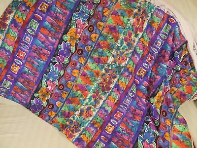 Vintage 90s Fabric Pastel Colorful Geometric Flowers Squiggles Cotton? K1 • $21.99