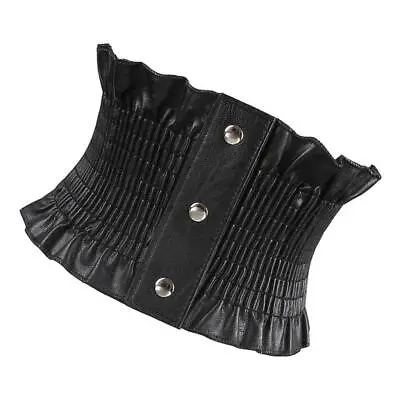 Women Girls PU Leather Wide Waist Belt Cincher Elastic Band Corset Black • £7.78