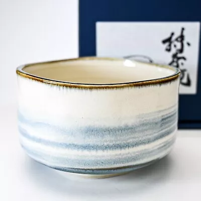 Japanese Matcha Chawan Tea Bowl White Blue Mist Glaze Tea Ceremony Mino Ware • $34.01