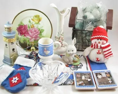 Mixed 13 Pc. Lot Vtg Home Decor Figurines Lighthouse Crystal Ring Holder Etc. • $24.83