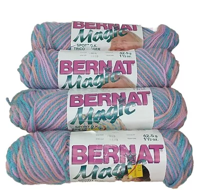 Lot 4 Vintage Skein Bernat Magic Sport Acrylic PINWHEEL Variegated Same Dye Lot • $28