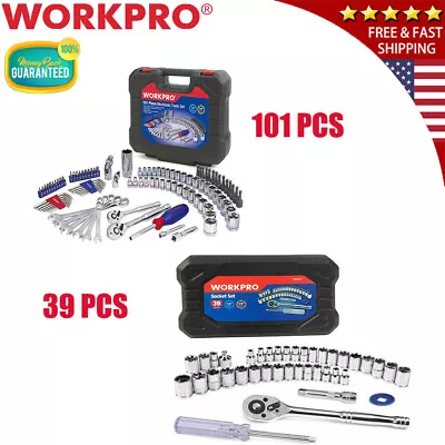 WORKPRO 140PC/101PC/ 39PC 3/8  1/4  Drive WRENCH Socket Set SAE Metric Socket US • $25.99