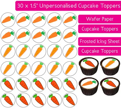 30 Carrots Edible Wafer & Icing Cupcakes Toppers Decoration Party Food Uk • £2.25