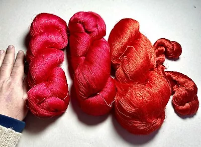 Lot Of 3: Silk Skeins Yarn Red Orange Rust Pearlescent Sparkle • $10.50