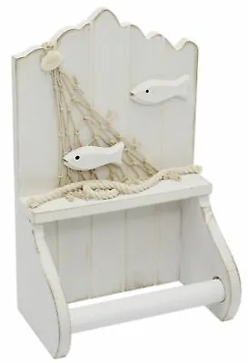 White Wooden Shabby Chic Nautical Bathroom Toilet Loo Roll Holder • £16.99
