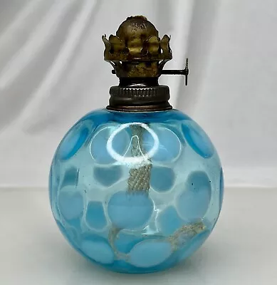 Vintage Miniature Blue Opalescent Coin Dot Glass Oil Lamp -92373 • $39.99