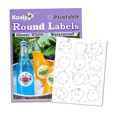 Koala Round Label 2 In Waterproof Glossy Sticker Paper For Printers Circle Label • $10.99