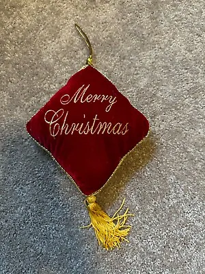 $6 • Buy Vintage Red Gold Velvet Christmas Pillow/w Tassel Large Merry Christmas Ornament