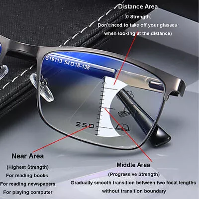 Mens Metal Progressive Multifocus Reading Glasses Bifocal Presbyopic Readers -AU • $11.89