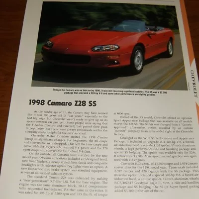 ★★1998 Chevy Camaro Z28/ss Specs Info Photo 98 Ls1 Z/28 Convertible★★ • $4.99