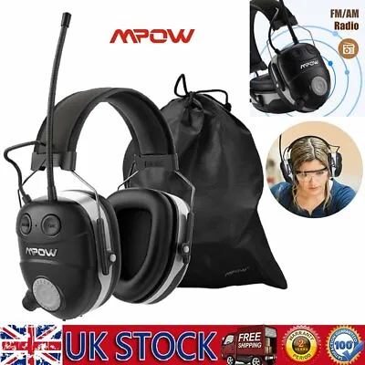 Mpow Ear Defenders With Radio AM/FM Safety Ear Protector Muffs Bluetooth Headset • £42.99