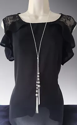 Stunning 30  Long Silver Tone Knotted Lariat Chain & Tassel Pendant Necklace *D1 • £5.99