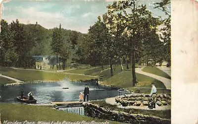 C1910 Mirror Lake Cascade Playgrounds Pond People Boat Meriden CT  P128 • $2.79