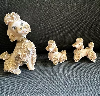 VINTAGE 3pc PORCELAIN Spaghetti Hair PINK POODLE DOG Figures-Chains Are Missing • $20