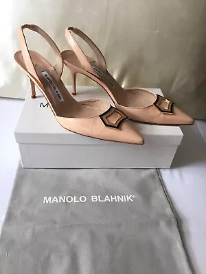 MANOLO BLAHNIK  Carolyne Light Beige Nude Leather SHOES 39 USA 85 Heels 3 • $200