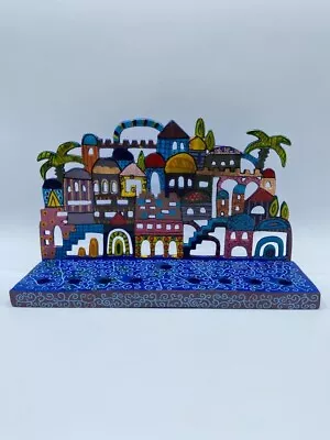 Yair Emanuel Hanukkah Menorah Judaica Jewish Oriental Metal Handpainted SIGNED • $29.99