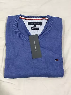 TOMMY HILFIGER Mens Crew Neck Jumper Sweater  XXL Blue Cotton • £0.99