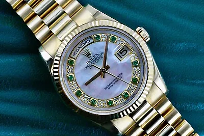 Rolex Day Date Myriad Diamond Mother Of Pearl 10 Emerald 118238 • $40000