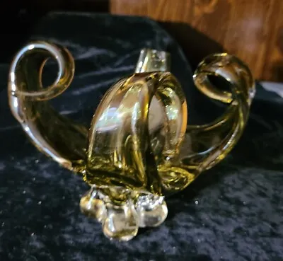Vintage Chalet Lorraine 4 Point Olive Green Art Glass Vase Sculpture Centerpiece • $39.99