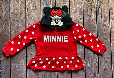 Girl’s Size 4T/5T Disney Minnie Mouse Red Polka Dot Character Hoodie Sweater • $10