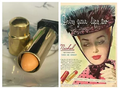 Vintage Michel Cosmetics  Lipstick Gold Metal Bullet Tube New Beige Chiffon   • $25.19