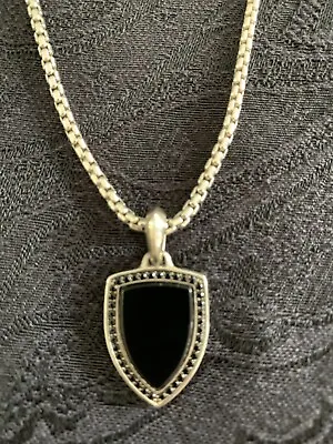 David Yurman Onyx W/Diamonds Pendant With 22 Inch SS Box Chain • $649