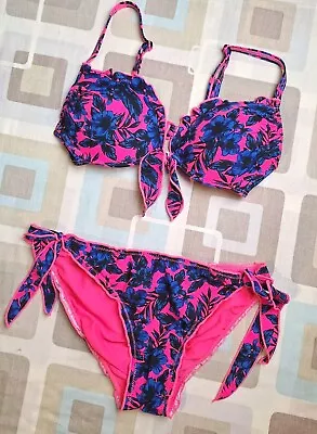 Atmosphere Pink Tropical Floral Underwired Padded Bikini Set - Size 32 B / UK 12 • £4.99