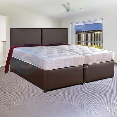 6ft ORTHO SOURCE 5 ZIP AND LINK DIVAN BED IN FAUX BROWN LEATHER • £349