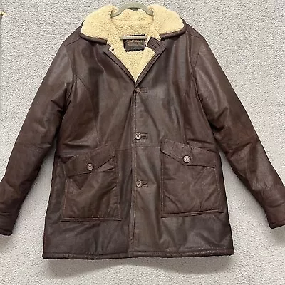 Vintage Mr Tonys Leather Jacket Mens XL Brown Heavyweight Sherpa Lined Aviator • $109.99